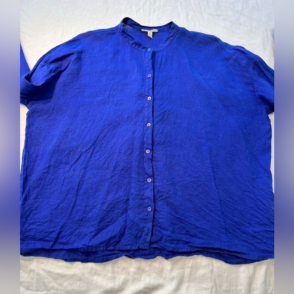 Eileen Fisher Size Small Cobalt Blue Linen Button Down - Picture 13 of 13